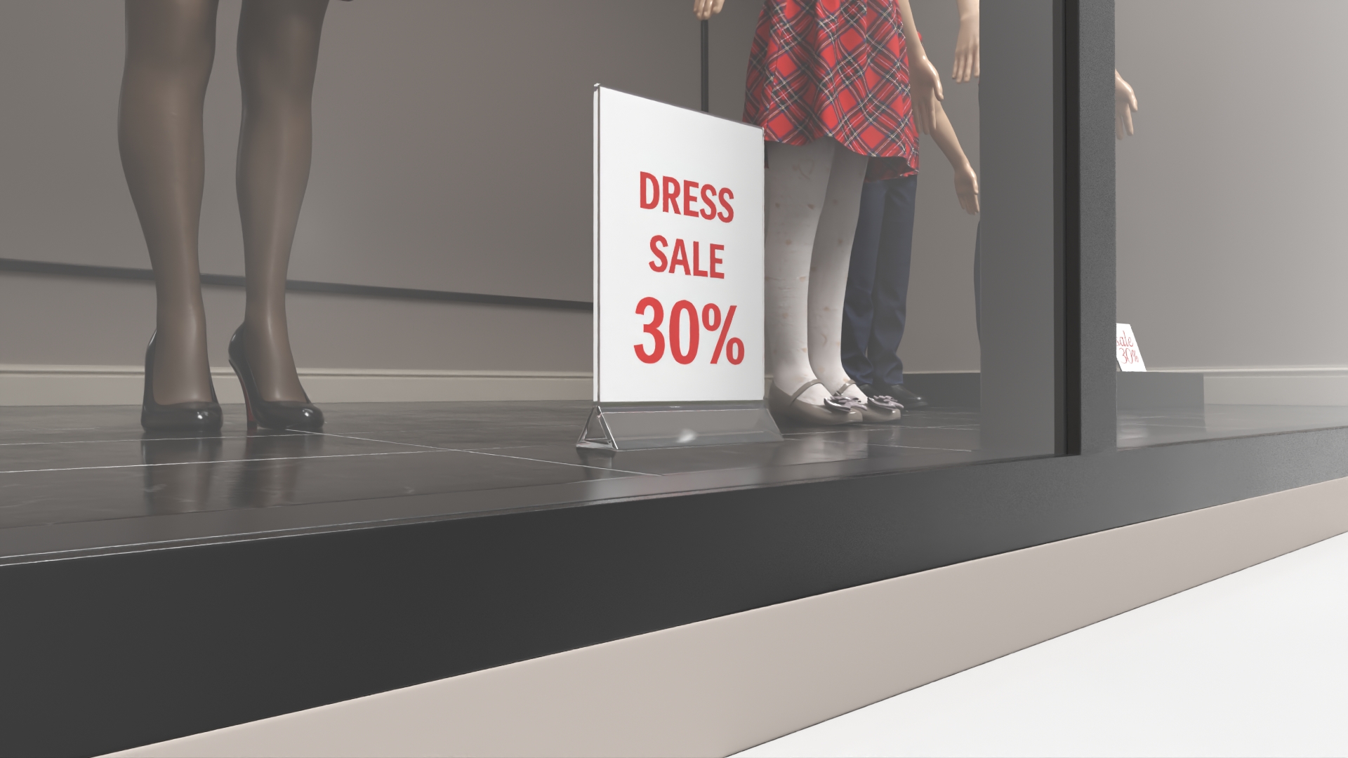Retail Storefront with Plaid Outfit Mannequins Gray - view 7