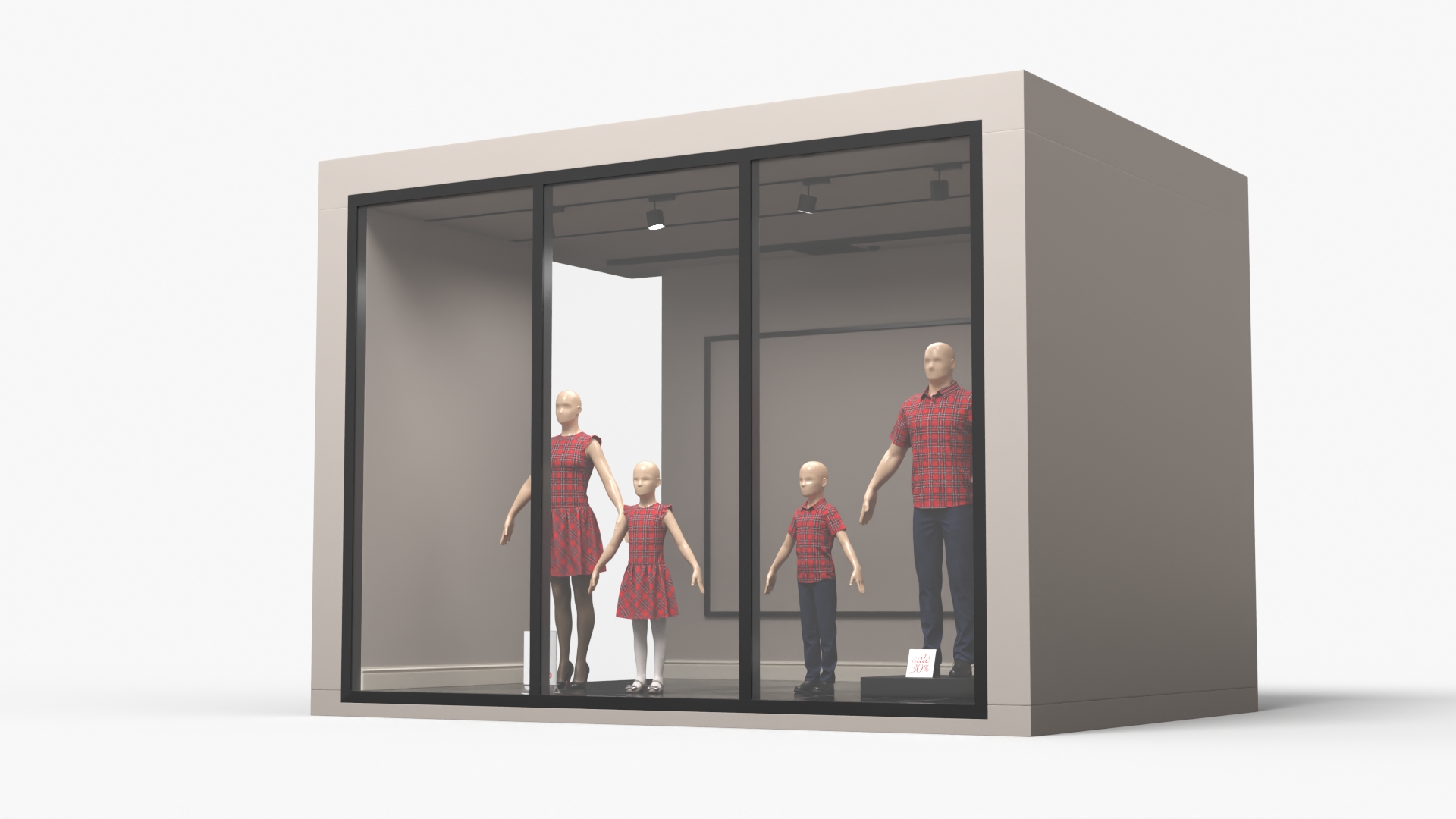 Retail Storefront with Plaid Outfit Mannequins Gray - view 2