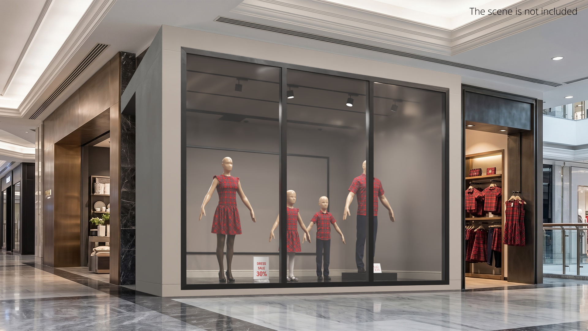 Retail Storefront with Plaid Outfit Mannequins Gray - view 3