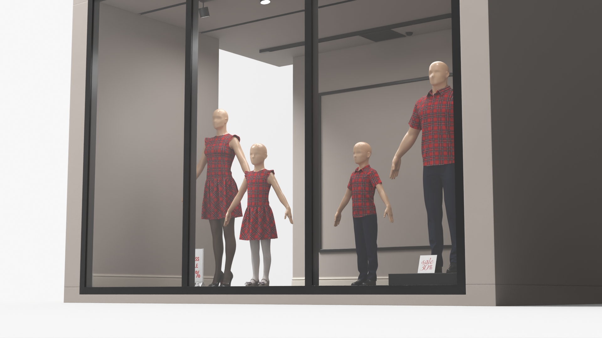 Retail Storefront with Plaid Outfit Mannequins Gray - view 6