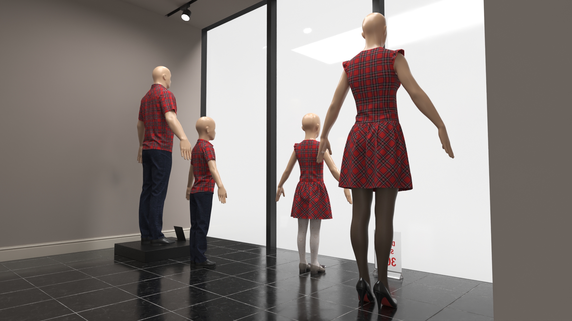 Retail Storefront with Plaid Outfit Mannequins Gray - view 8