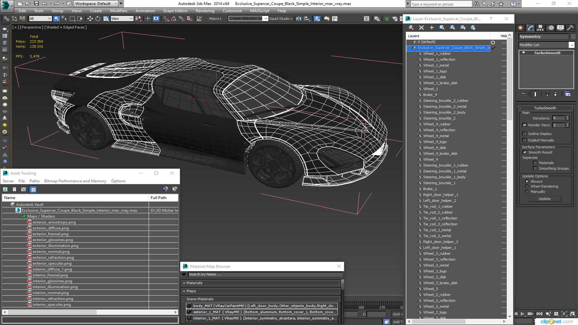 3D Exclusive Supercar Coupe Black Simple Interior