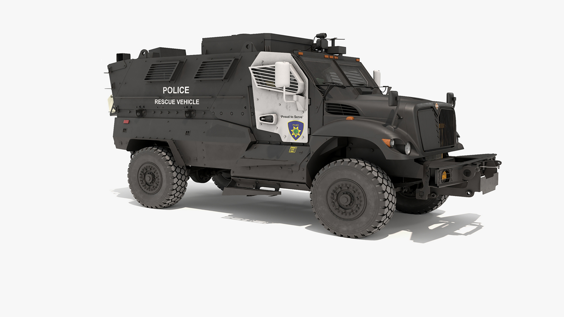 3D Armored Police Rescue Vehicle Black Rigged for Cinema 4D