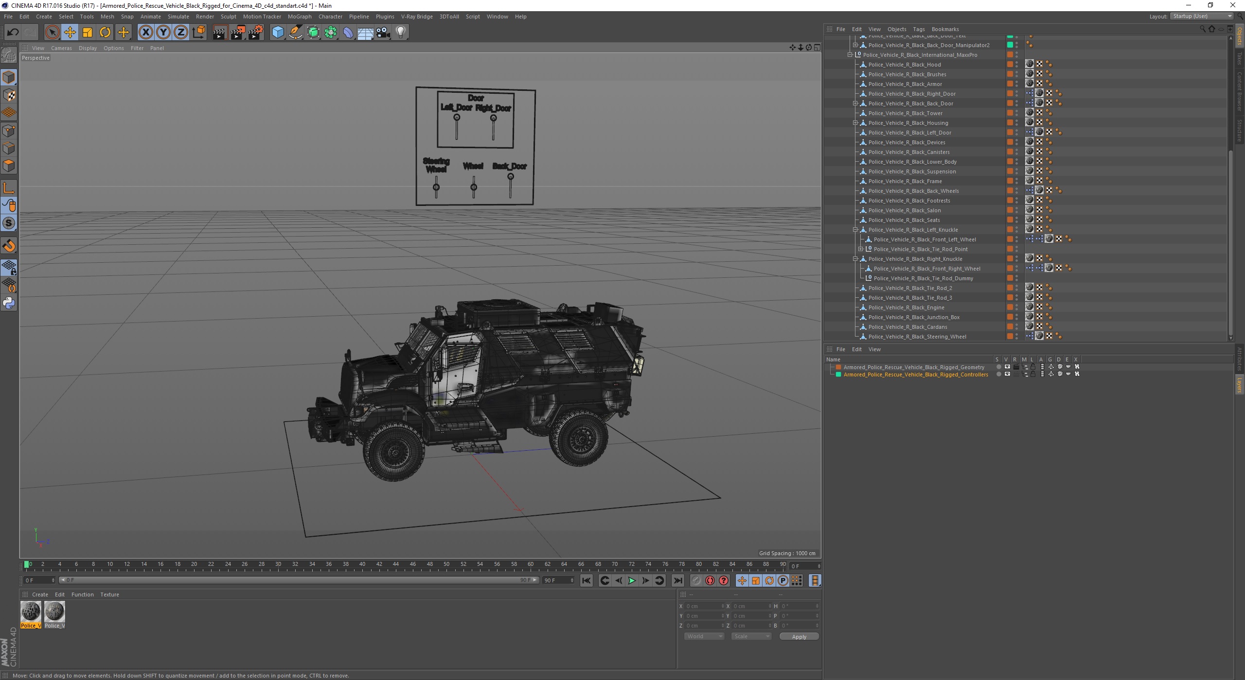 3D Armored Police Rescue Vehicle Black Rigged for Cinema 4D