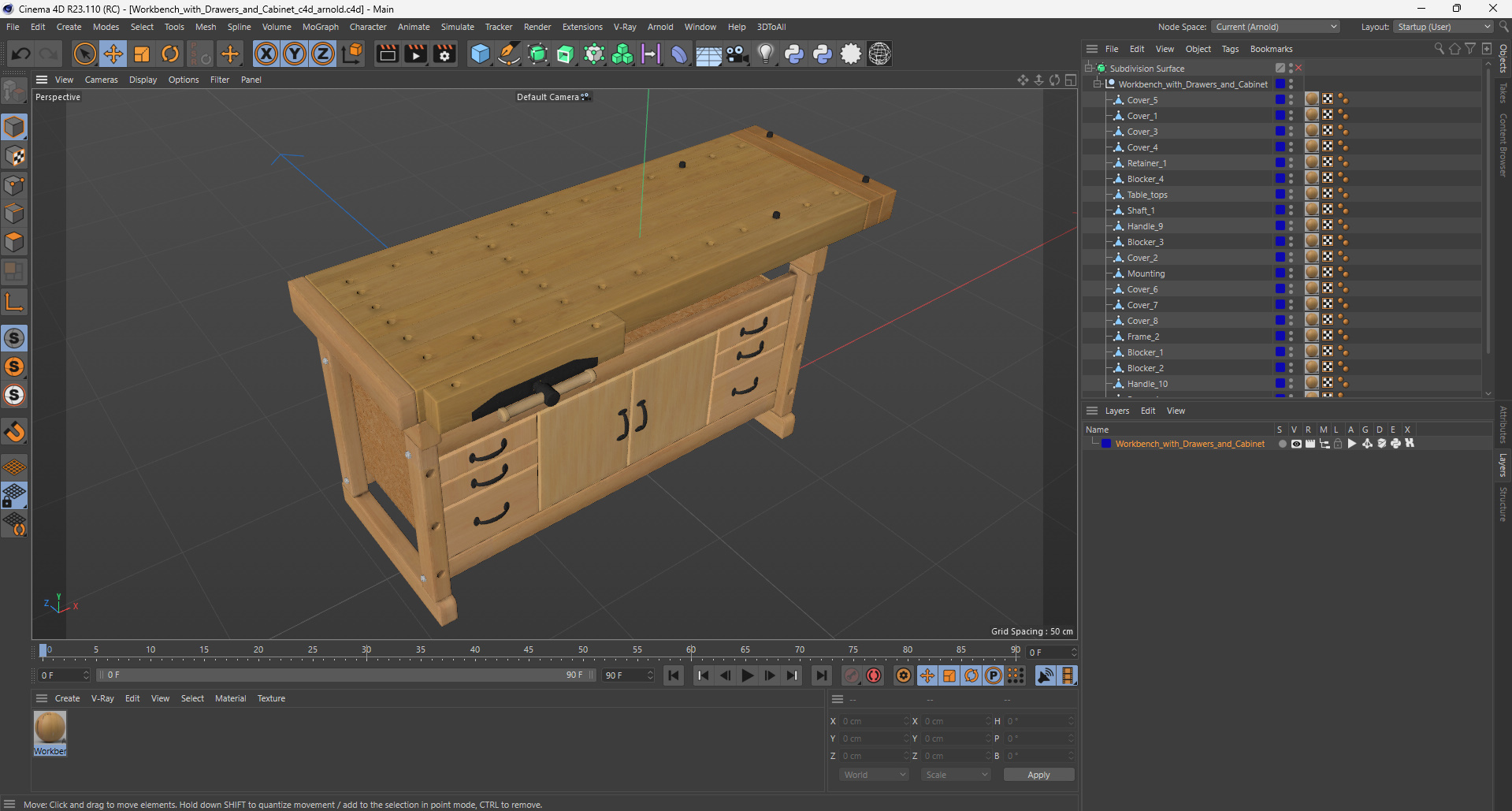 Workbench with Drawers and Cabinet 3D model