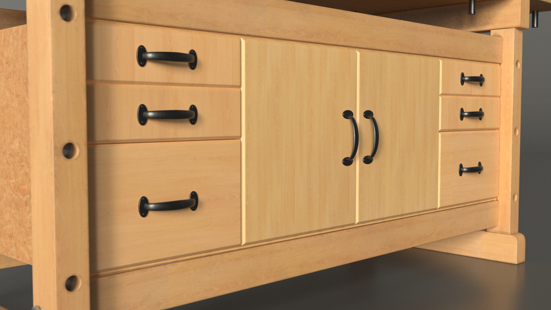 Workbench with Drawers and Cabinet 3D model