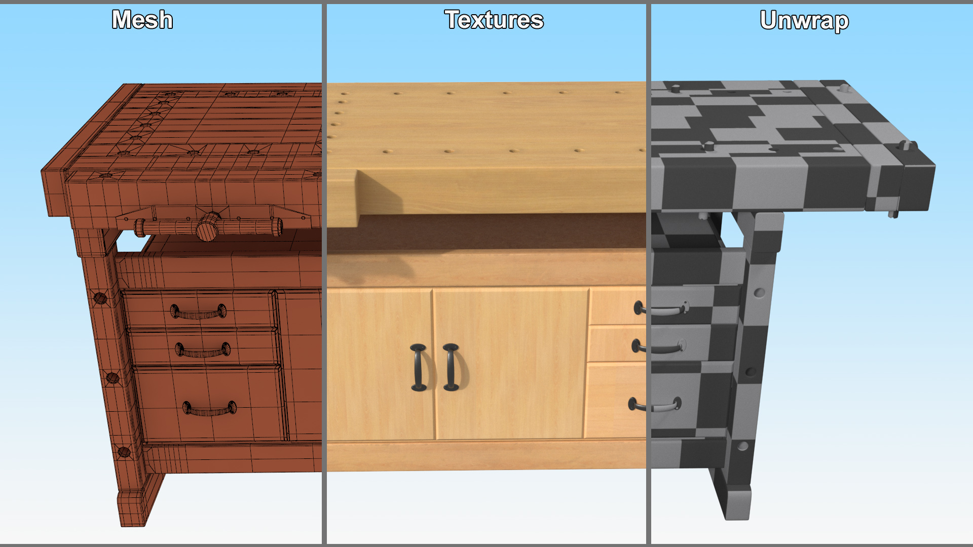 Workbench with Drawers and Cabinet 3D model