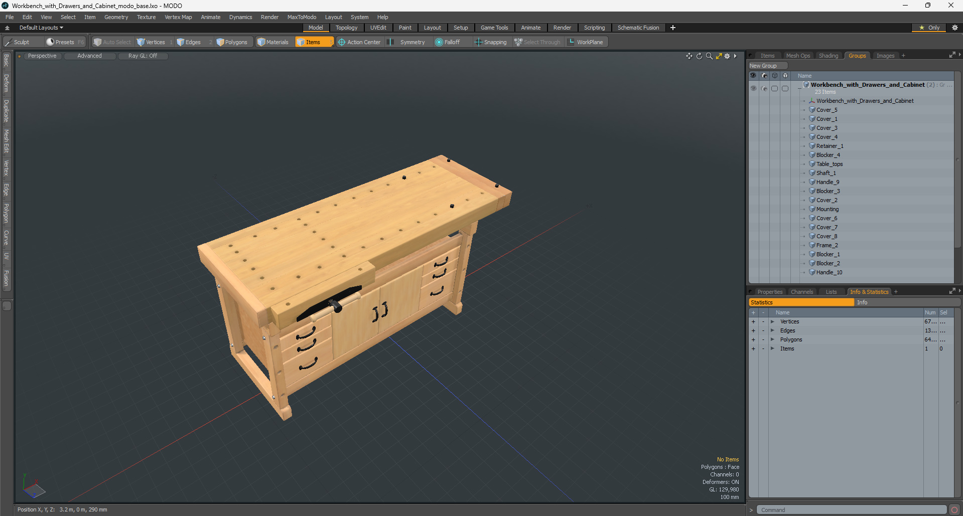 Workbench with Drawers and Cabinet 3D model