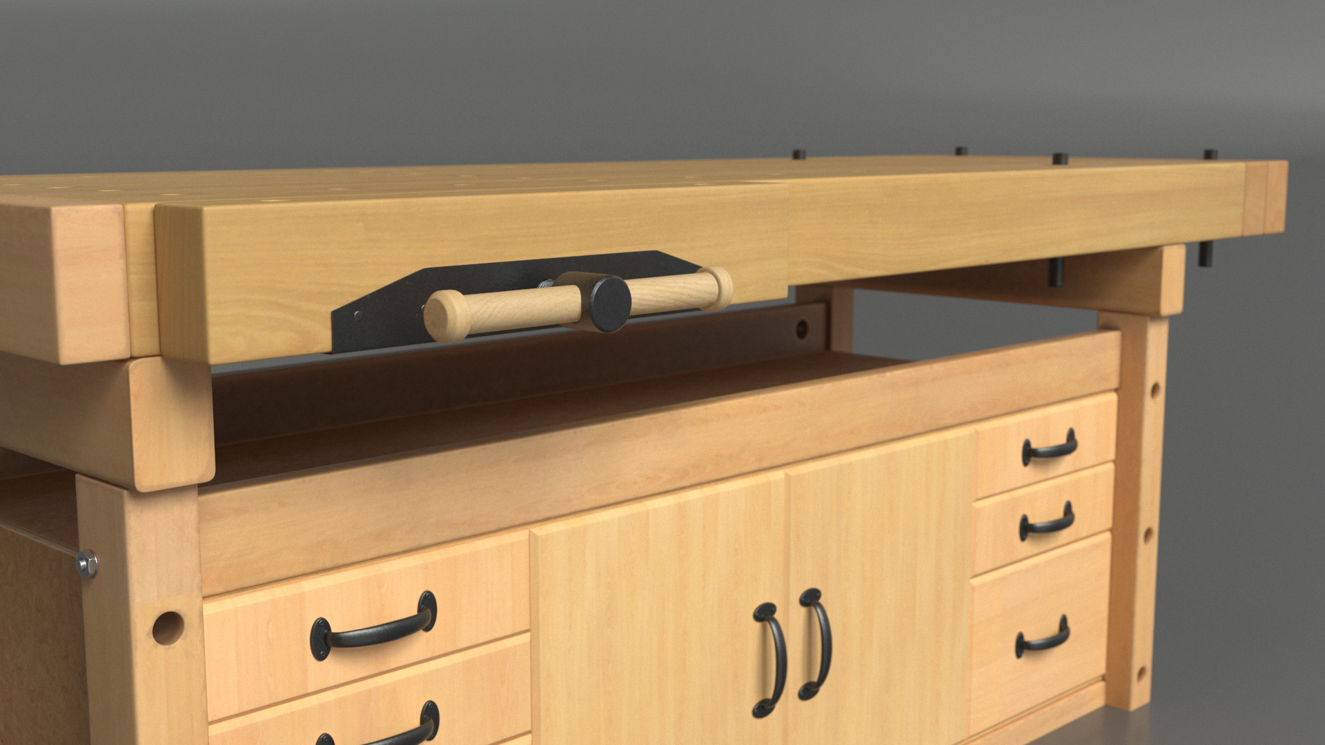 Workbench with Drawers and Cabinet 3D model