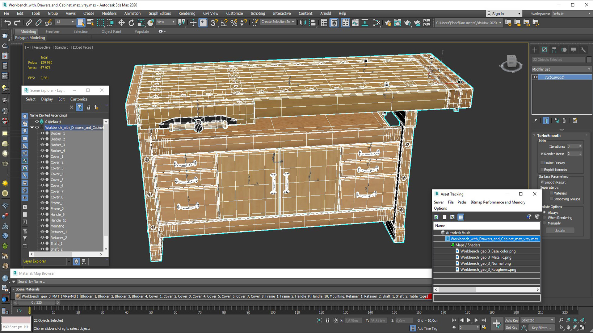 Workbench with Drawers and Cabinet 3D model