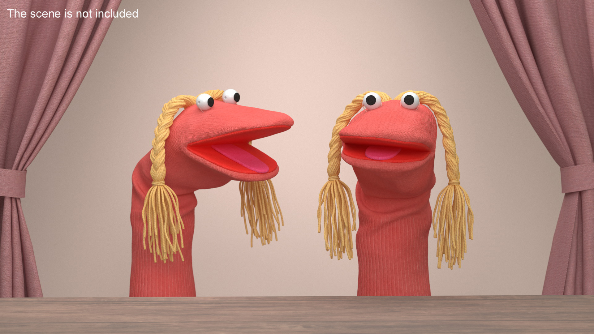 3D Sock Puppet Girl Pink Rigged model