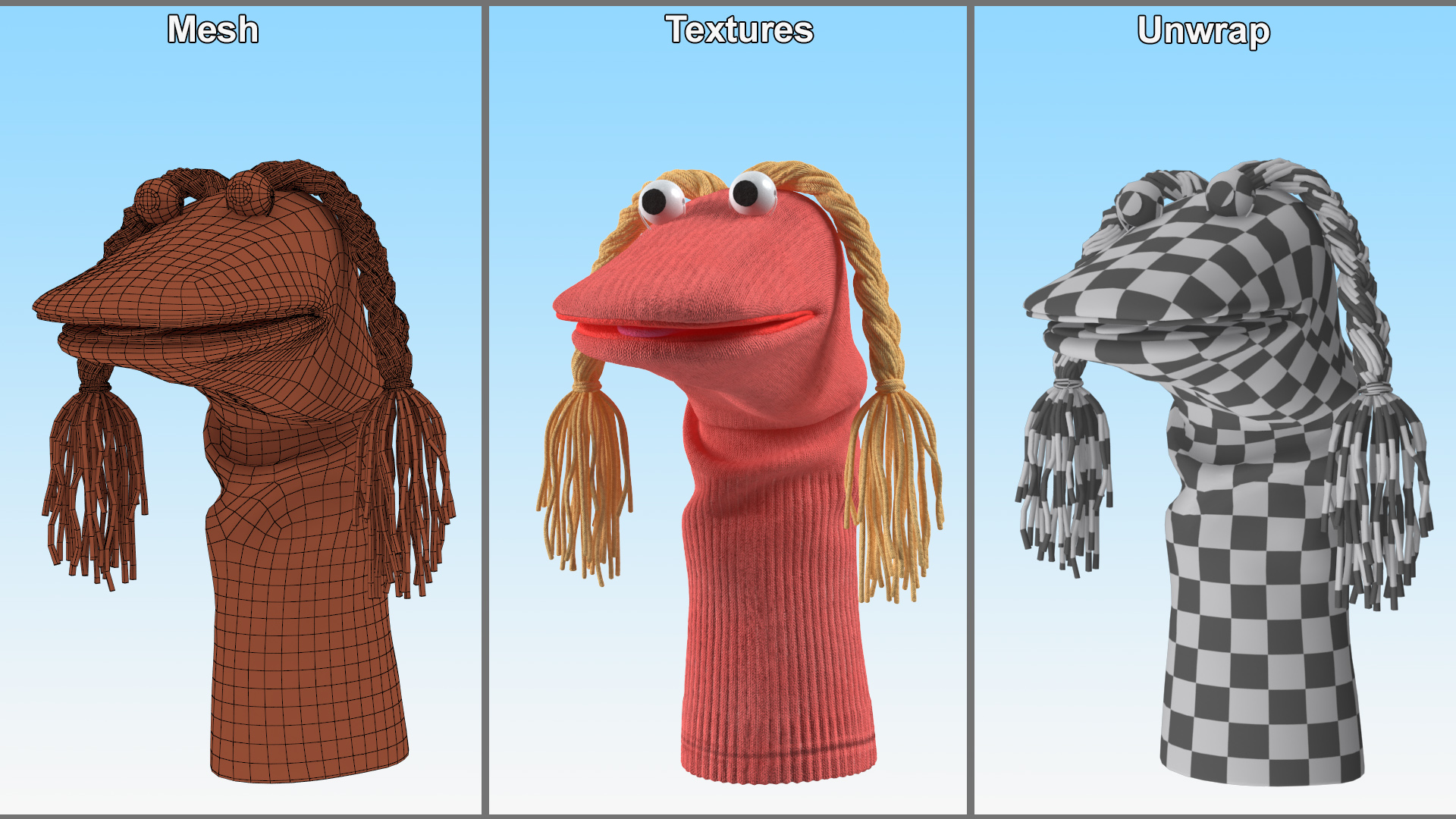 3D Sock Puppet Girl Pink Rigged model