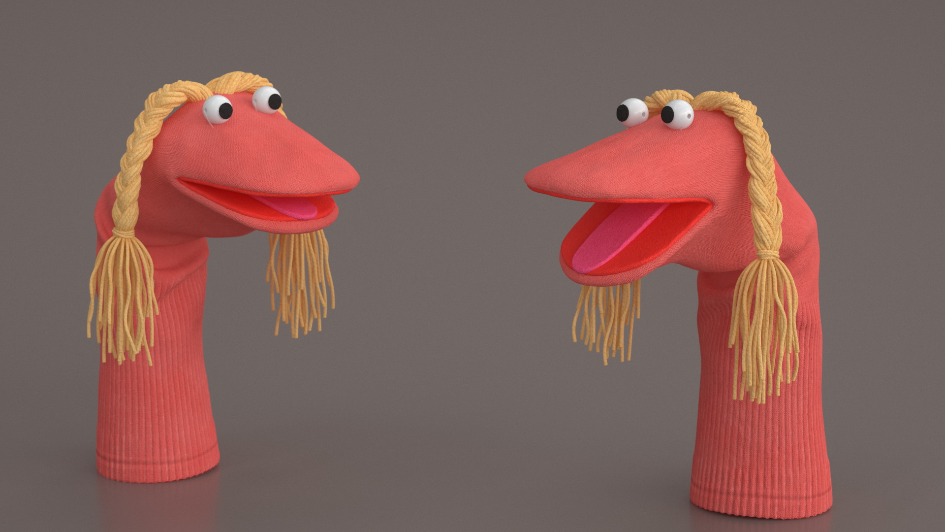 3D Sock Puppet Girl Pink Rigged model