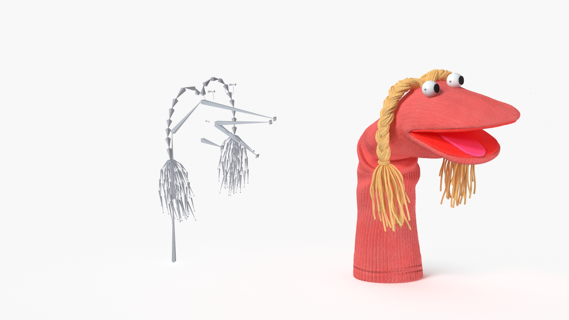 3D Sock Puppet Girl Pink Rigged model