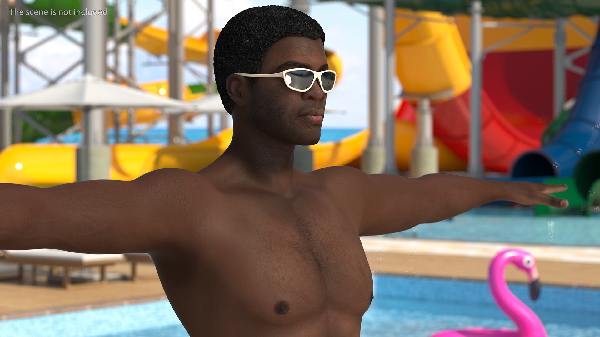 3D Afro American Man in Swimwear T Pose