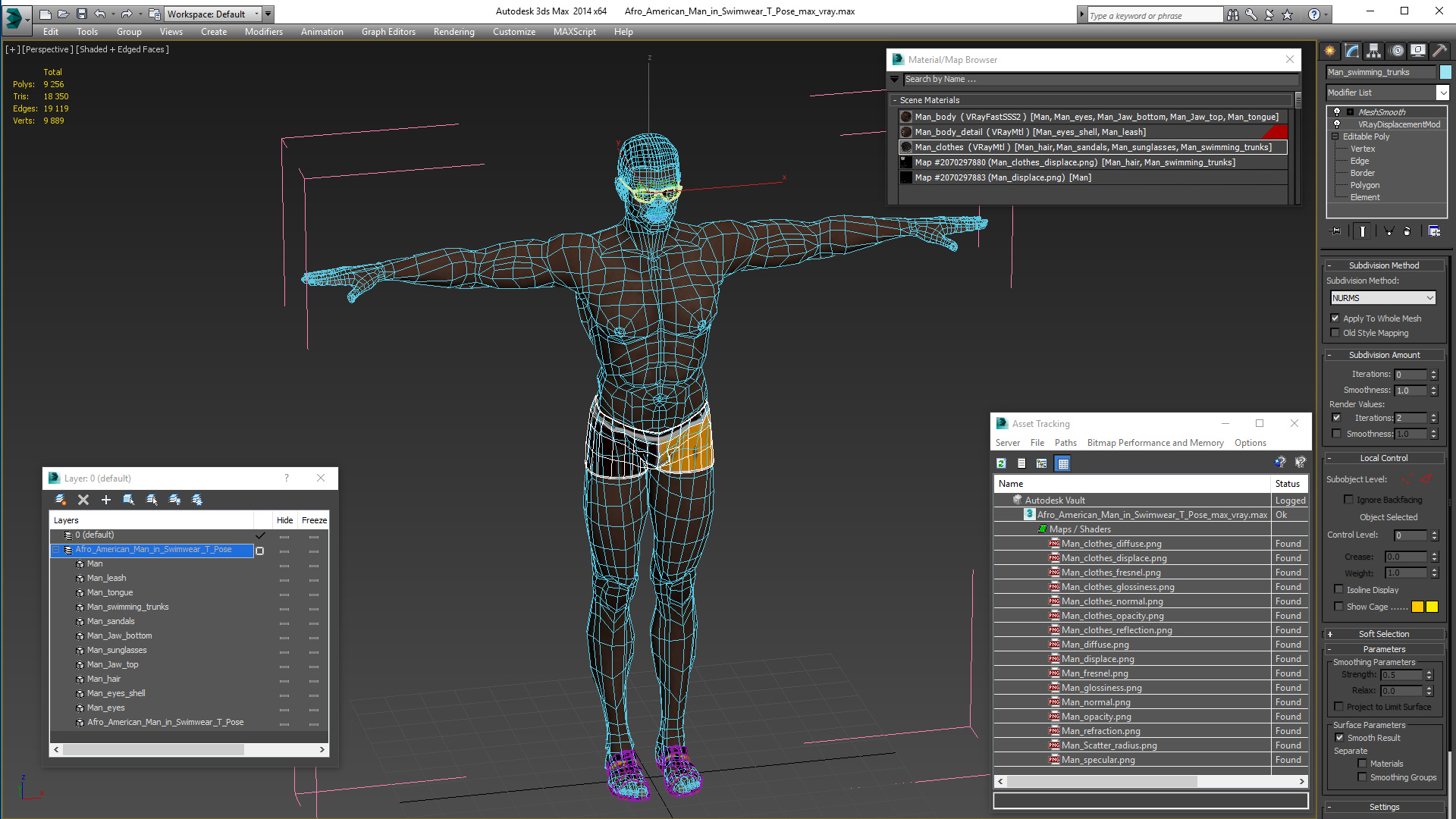 3D Afro American Man in Swimwear T Pose