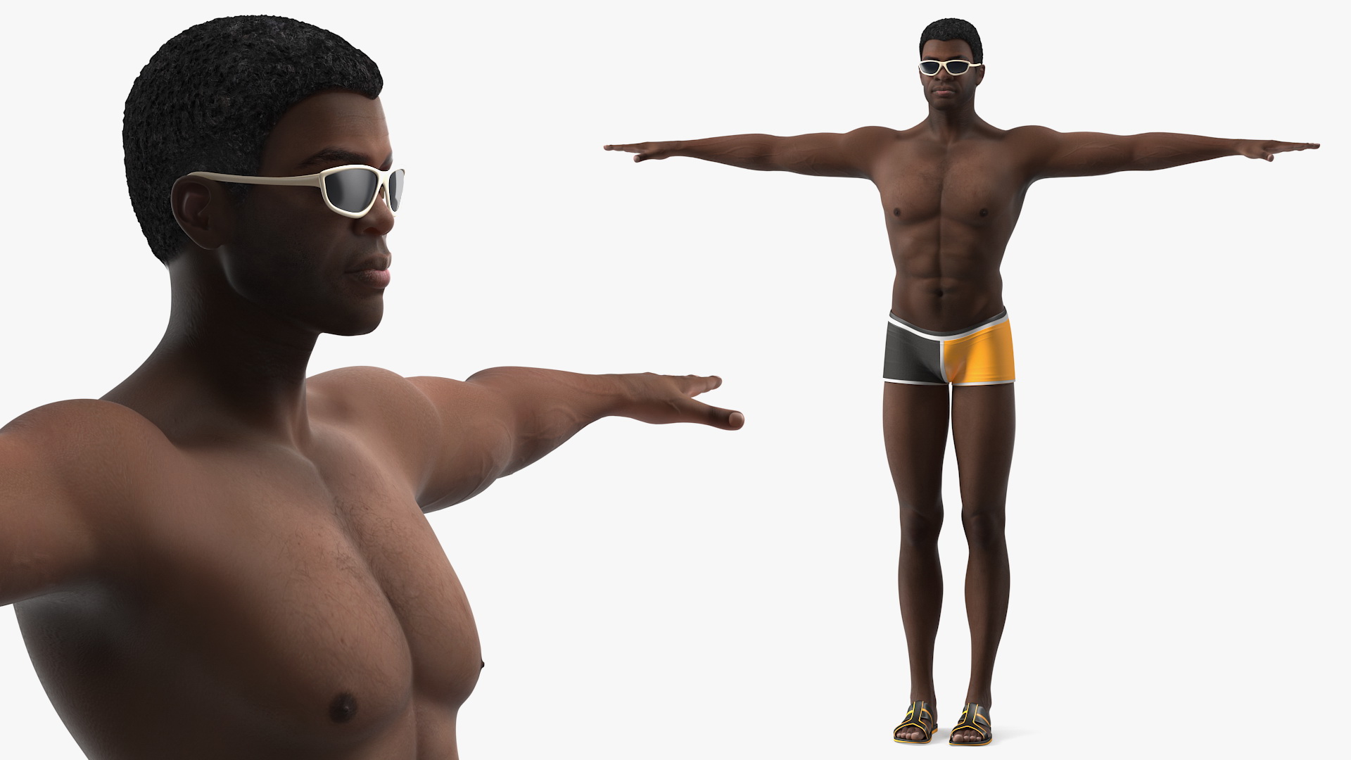 3D Afro American Man in Swimwear T Pose