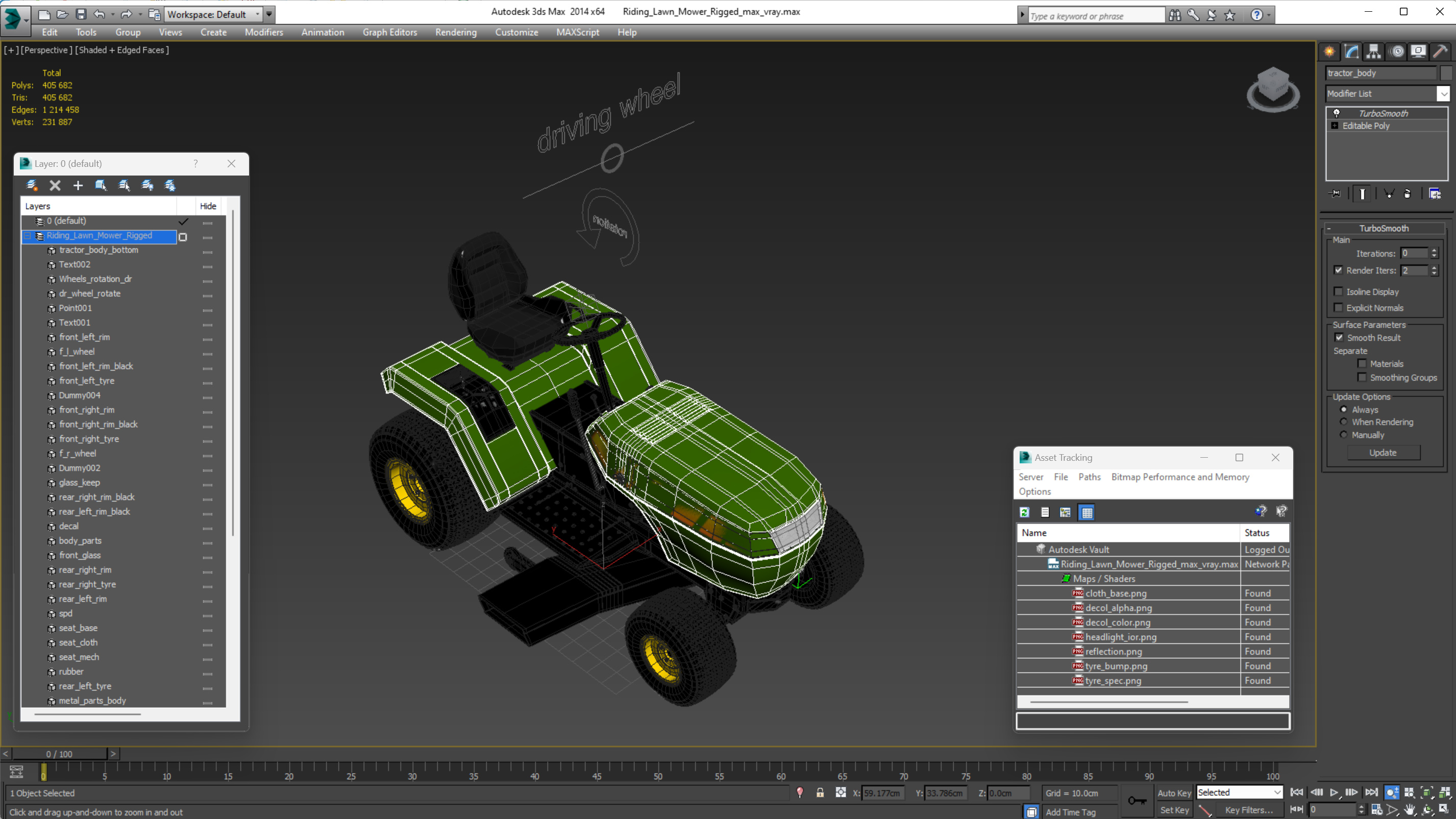3D Riding Lawn Mower Rigged for Maya model