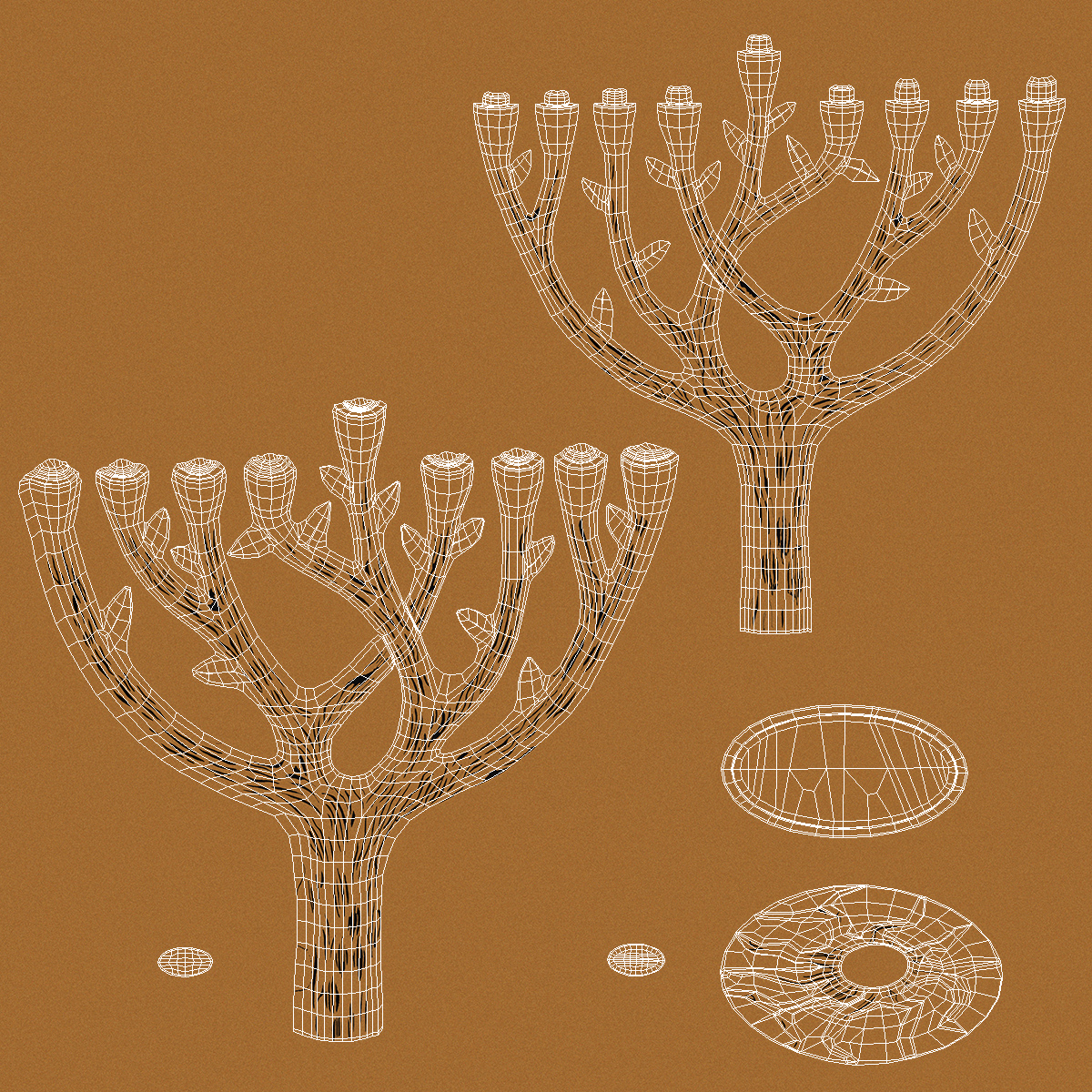 3D model Hanukkah Gold Candelabrum