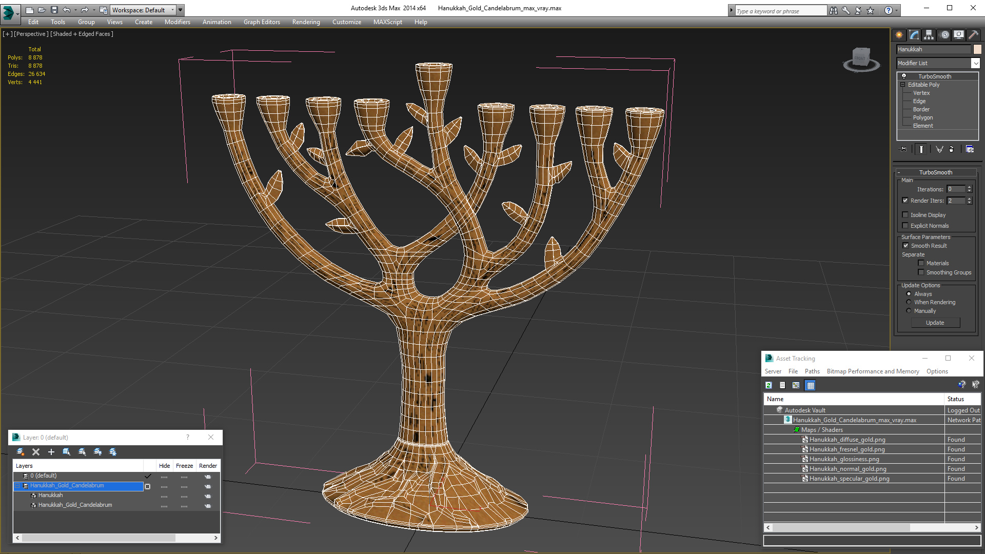 3D model Hanukkah Gold Candelabrum