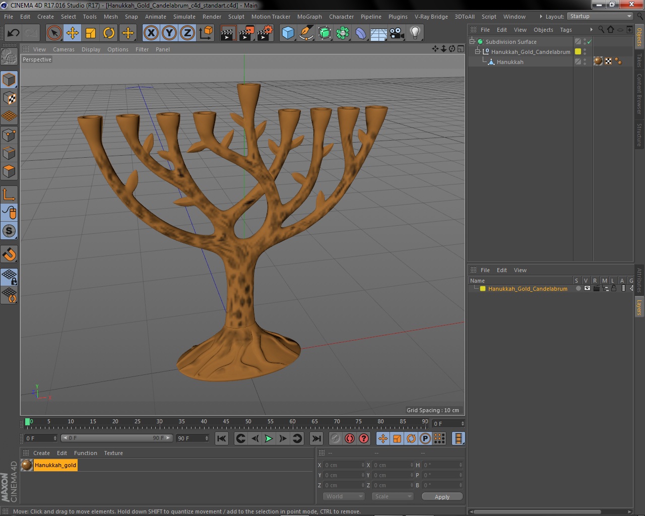3D model Hanukkah Gold Candelabrum