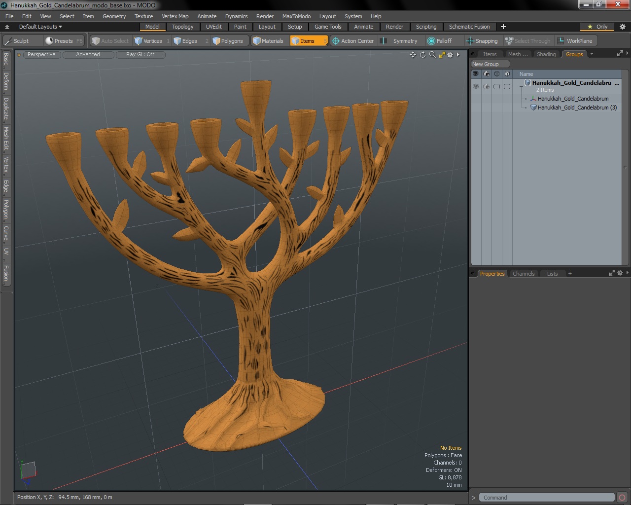 3D model Hanukkah Gold Candelabrum