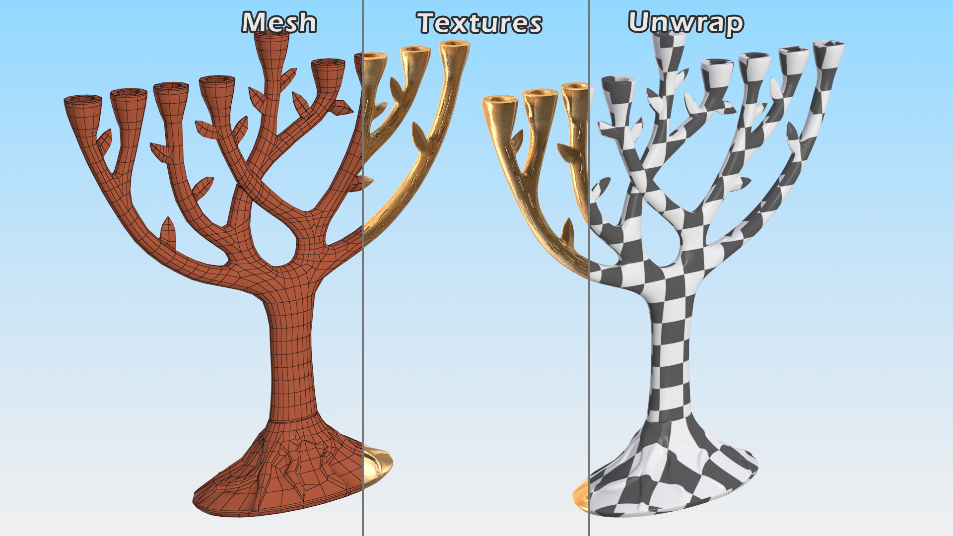 3D model Hanukkah Gold Candelabrum