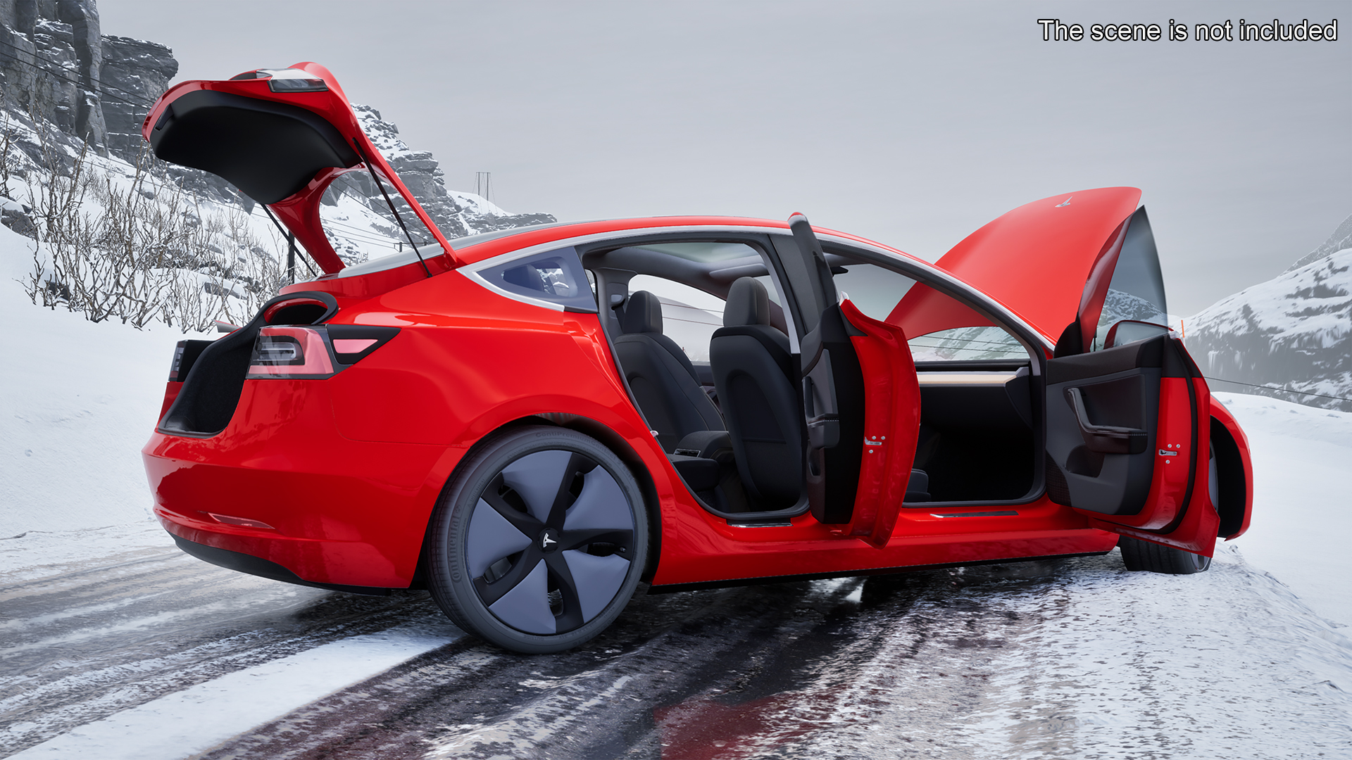 3D Tesla with Aero Wheel Cower Accessories Rigged