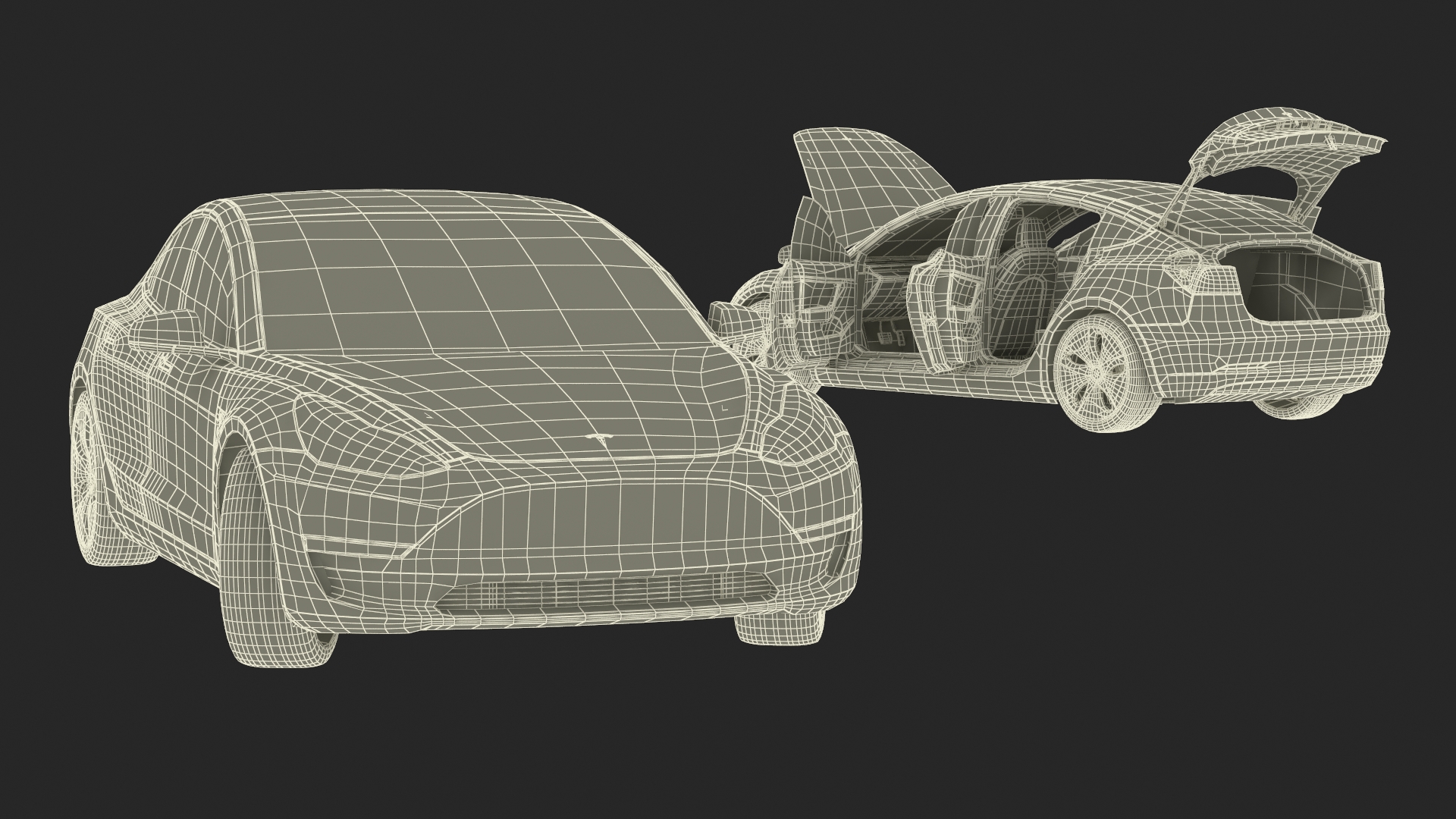 3D Tesla with Aero Wheel Cower Accessories Rigged