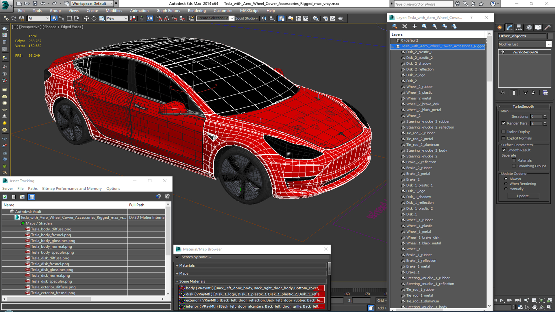 3D Tesla with Aero Wheel Cower Accessories Rigged