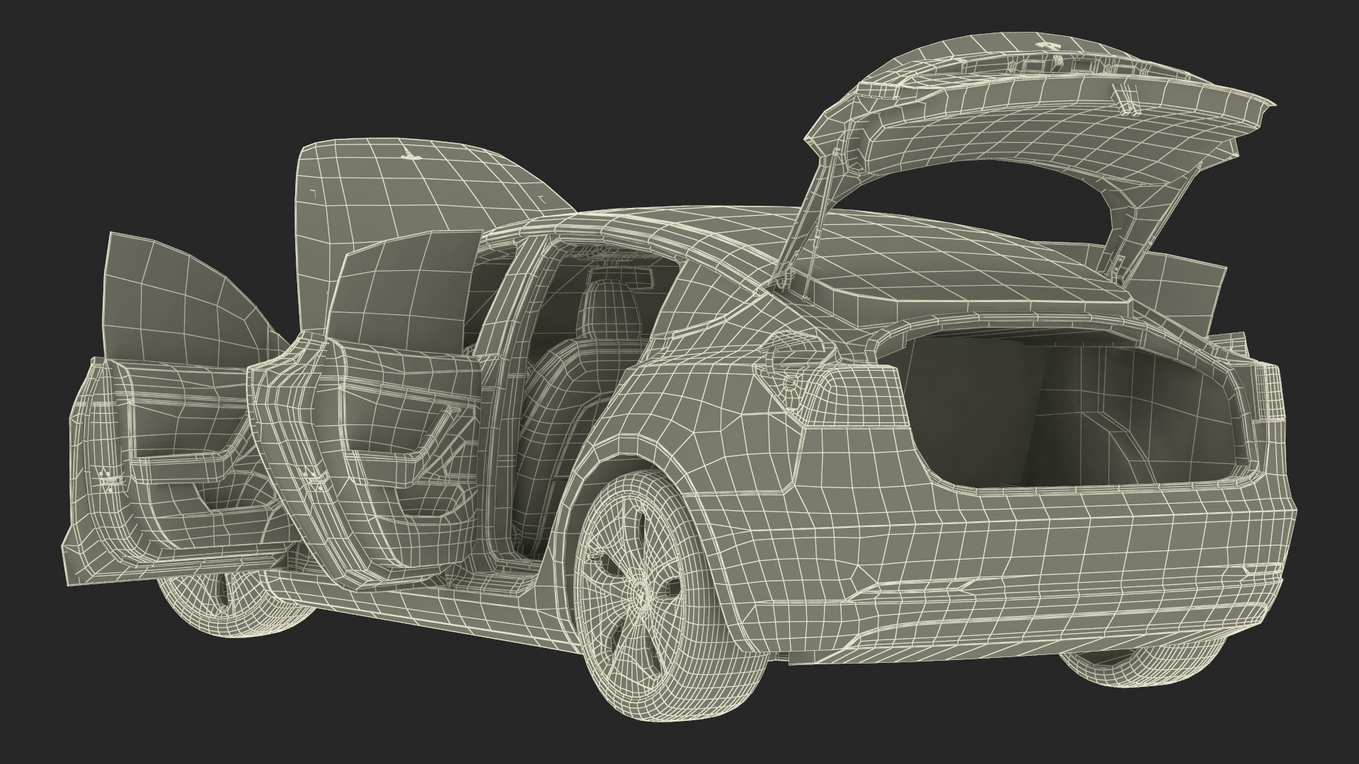 3D Tesla with Aero Wheel Cower Accessories Rigged
