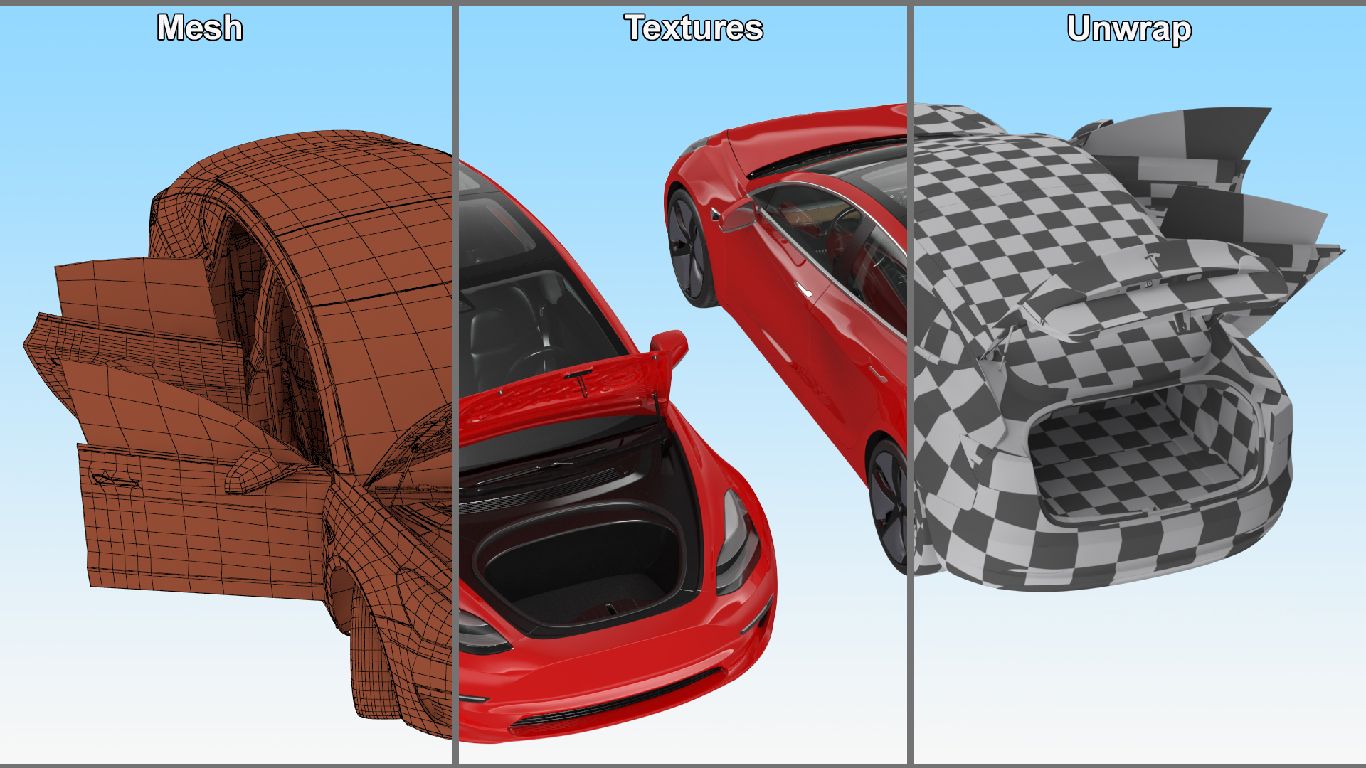 3D Tesla with Aero Wheel Cower Accessories Rigged