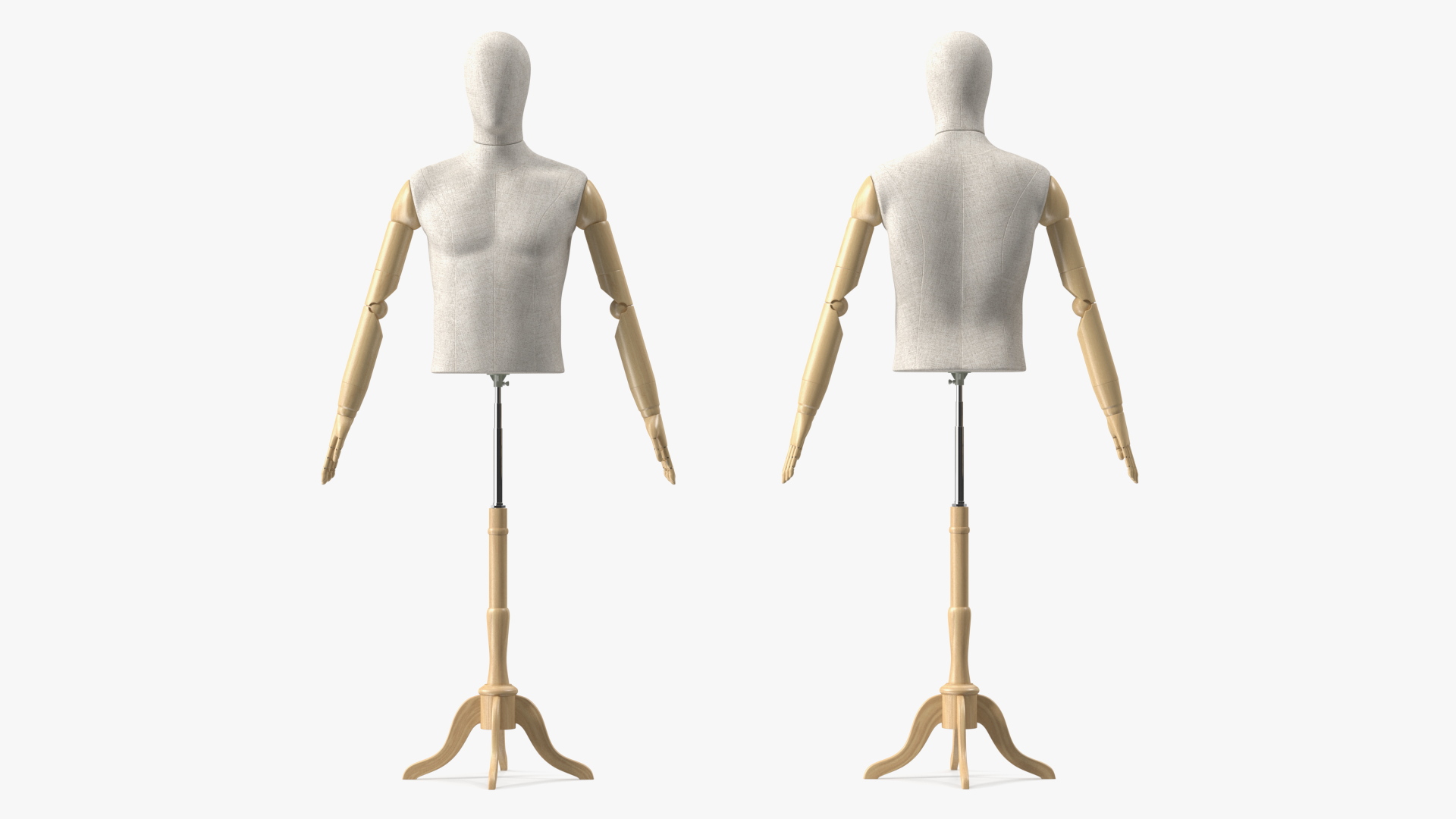 3D Male Flexible Half Body Mannequin Torso with Wooden Base Rigged model