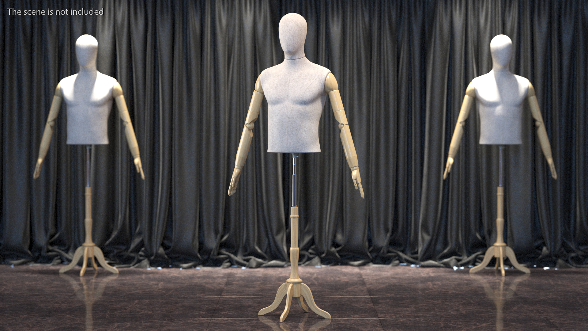 3D Male Flexible Half Body Mannequin Torso with Wooden Base Rigged model