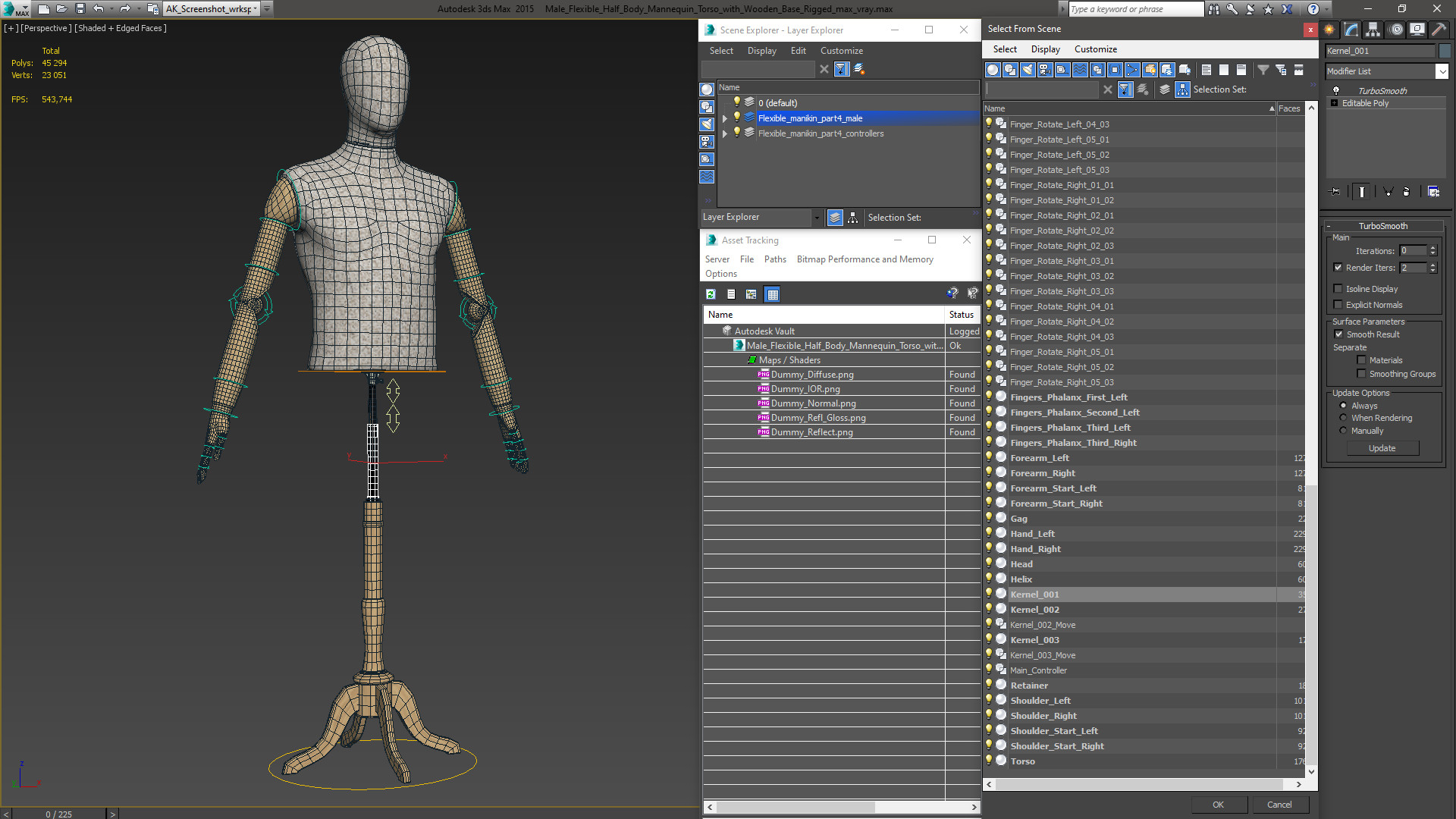 3D Male Flexible Half Body Mannequin Torso with Wooden Base Rigged model