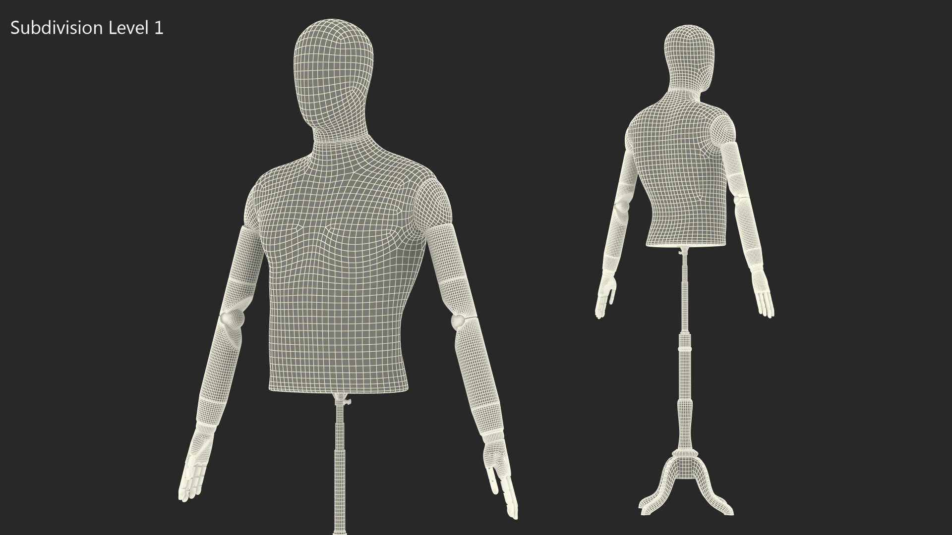 3D Male Flexible Half Body Mannequin Torso with Wooden Base Rigged model