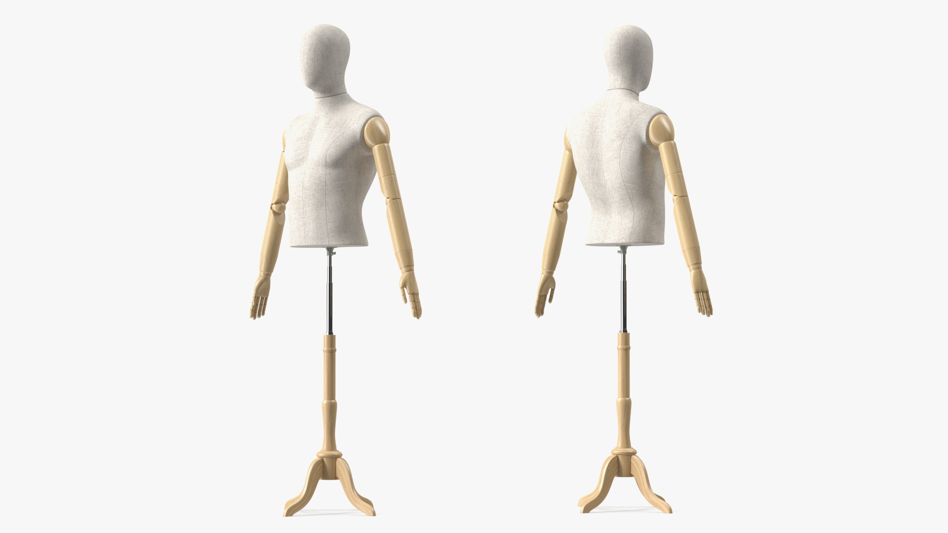3D Male Flexible Half Body Mannequin Torso with Wooden Base Rigged model
