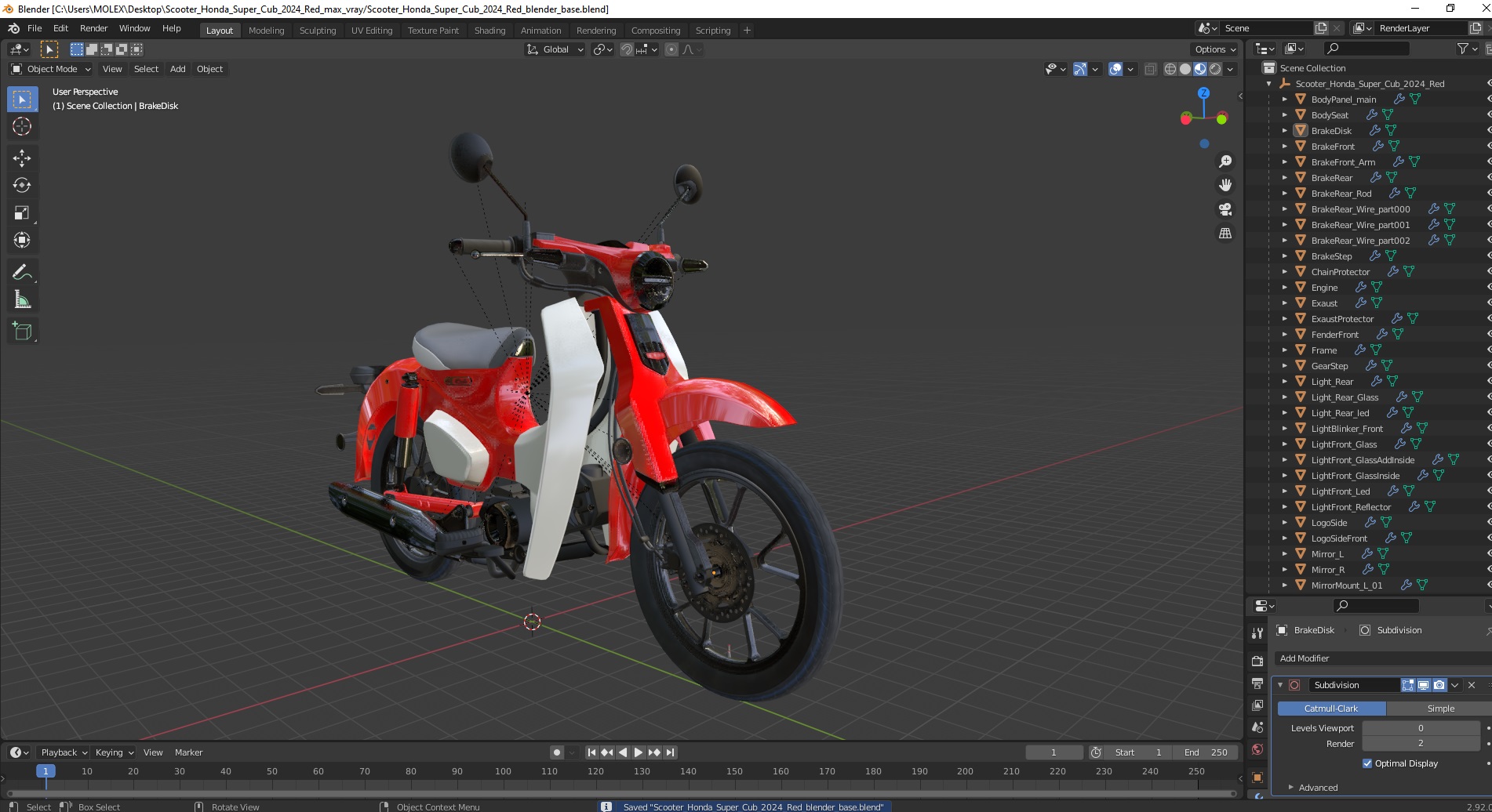 Scooter Honda Super Cub 2024 Red 3D
