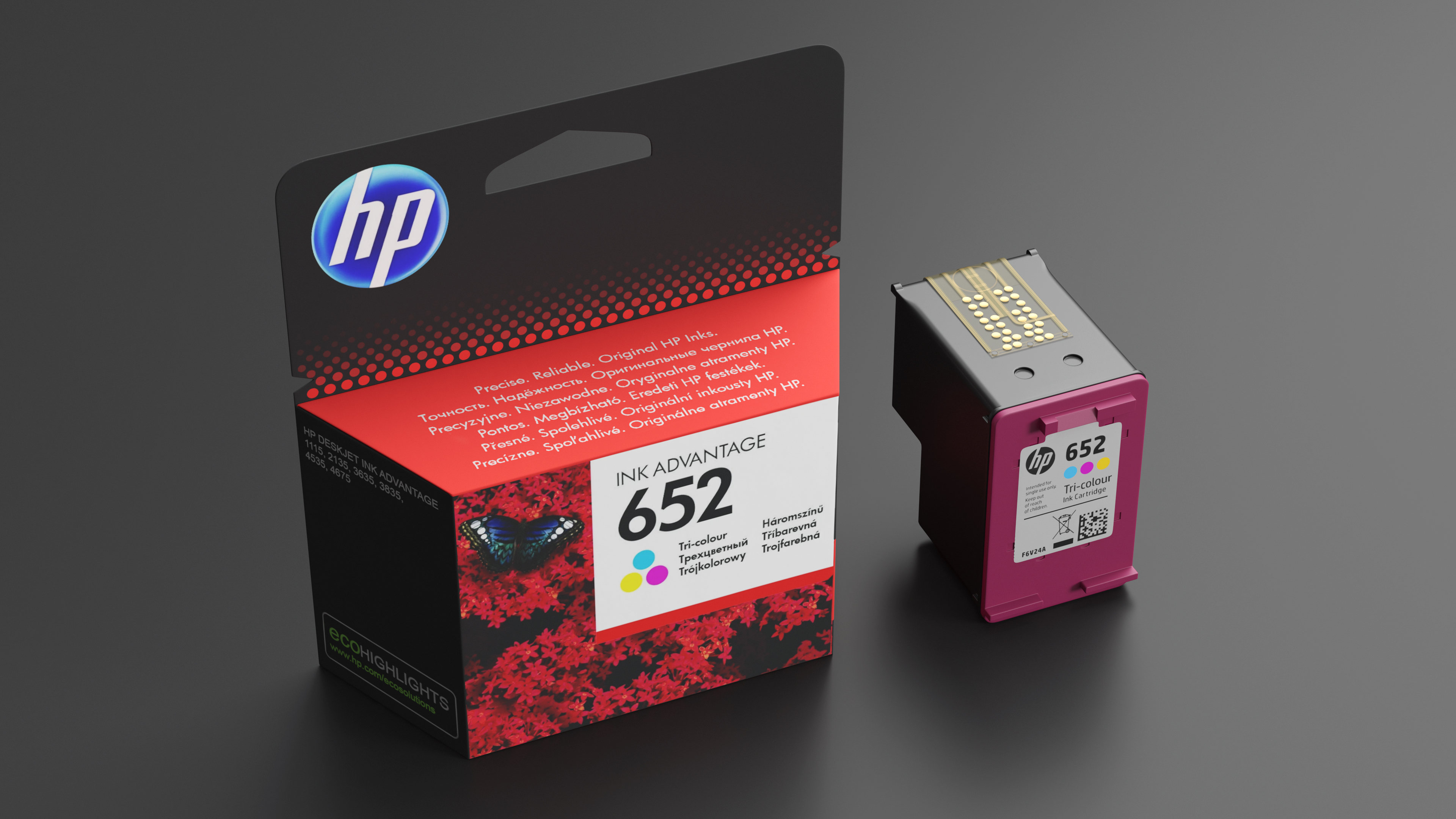 3D Box with HP 652 Ink Cartridge Tricolor model