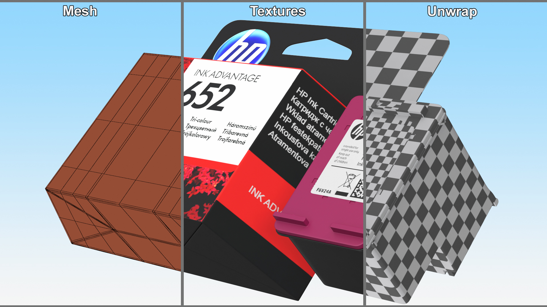 3D Box with HP 652 Ink Cartridge Tricolor model