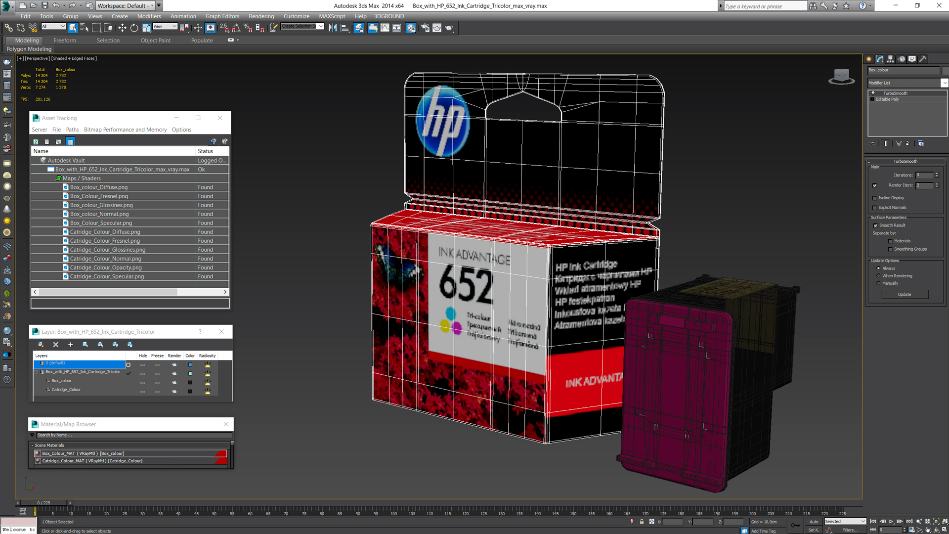 3D Box with HP 652 Ink Cartridge Tricolor model