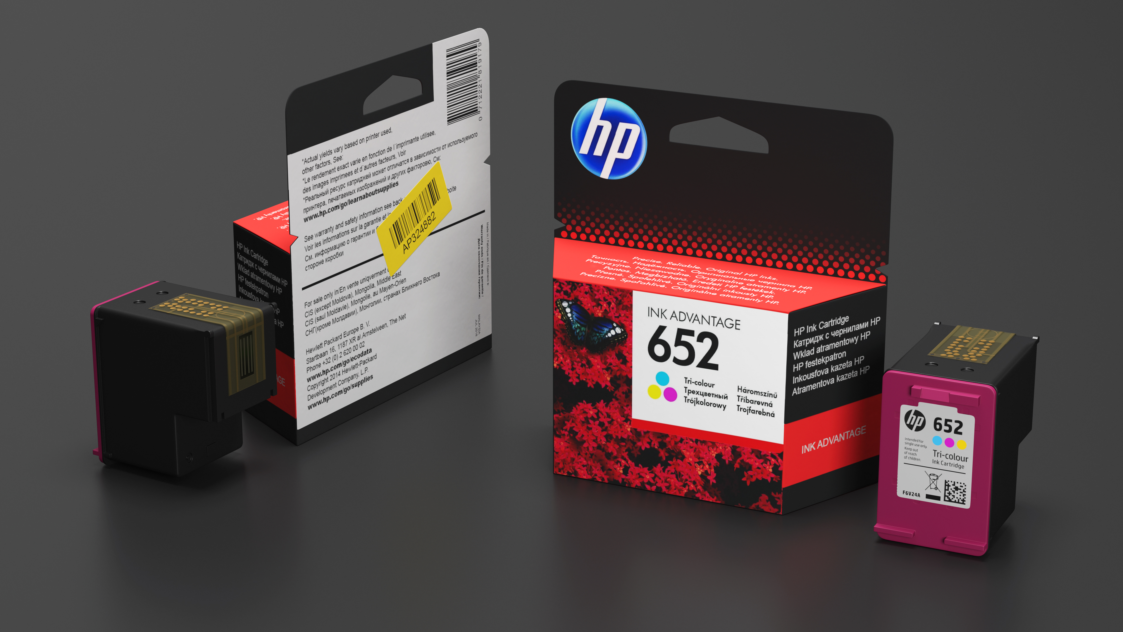 3D Box with HP 652 Ink Cartridge Tricolor model