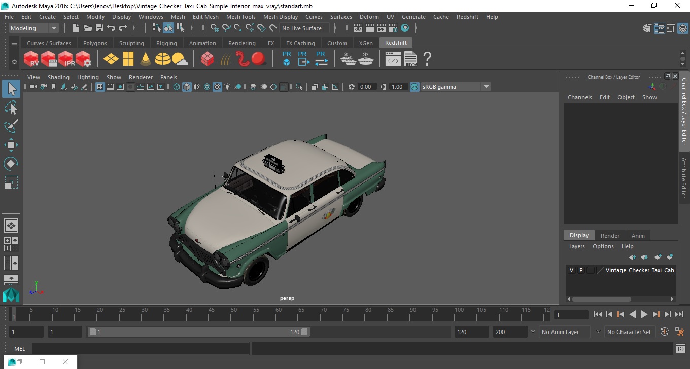 3D model Vintage Checker Taxi Cab Simple Interior