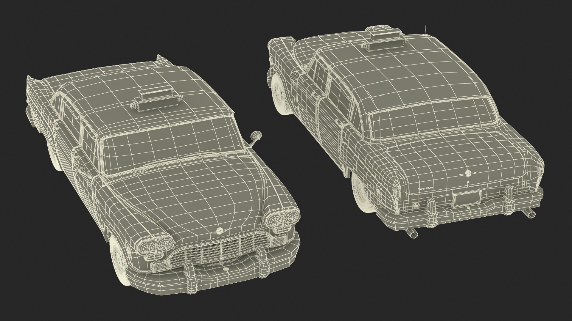 3D model Vintage Checker Taxi Cab Simple Interior