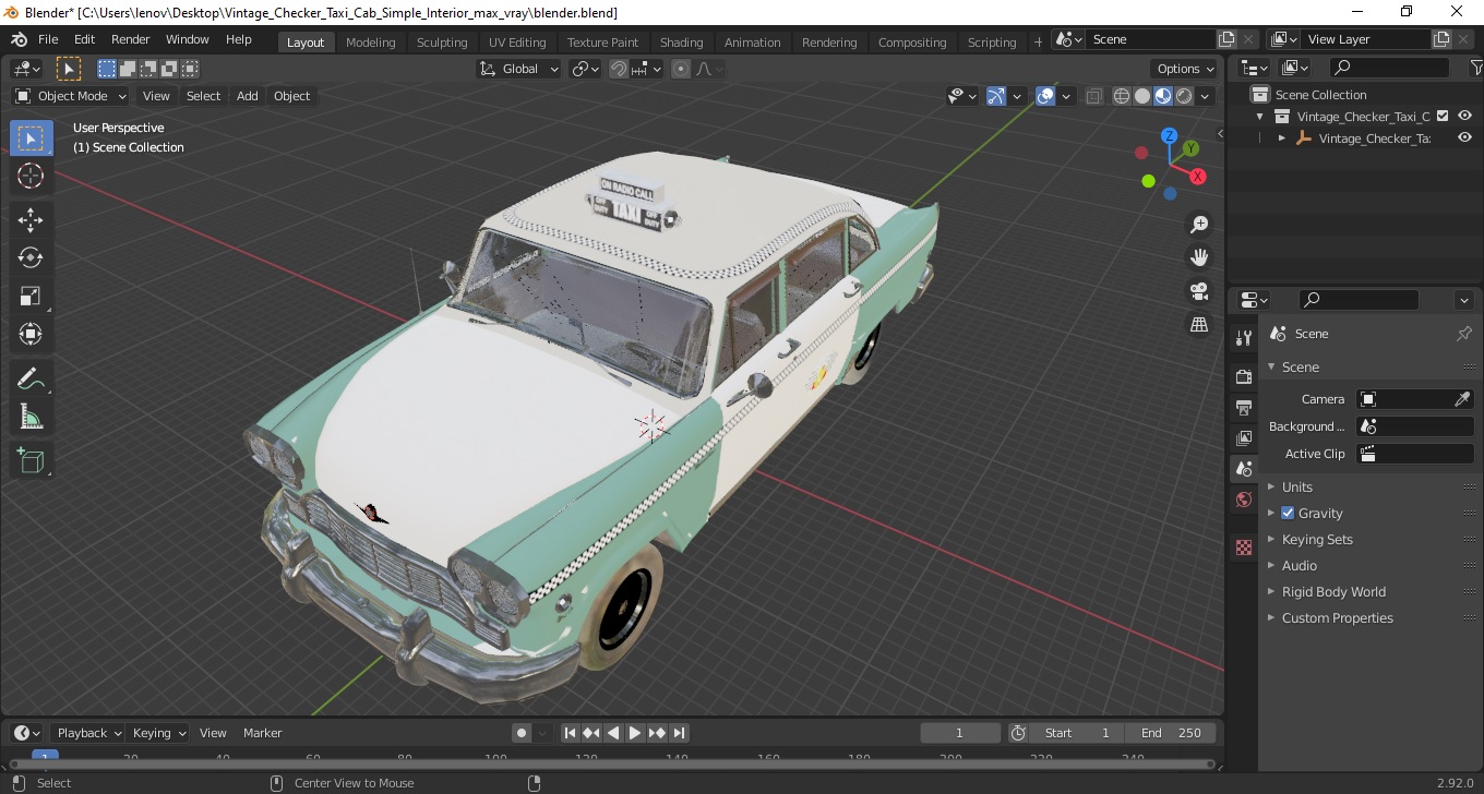 3D model Vintage Checker Taxi Cab Simple Interior