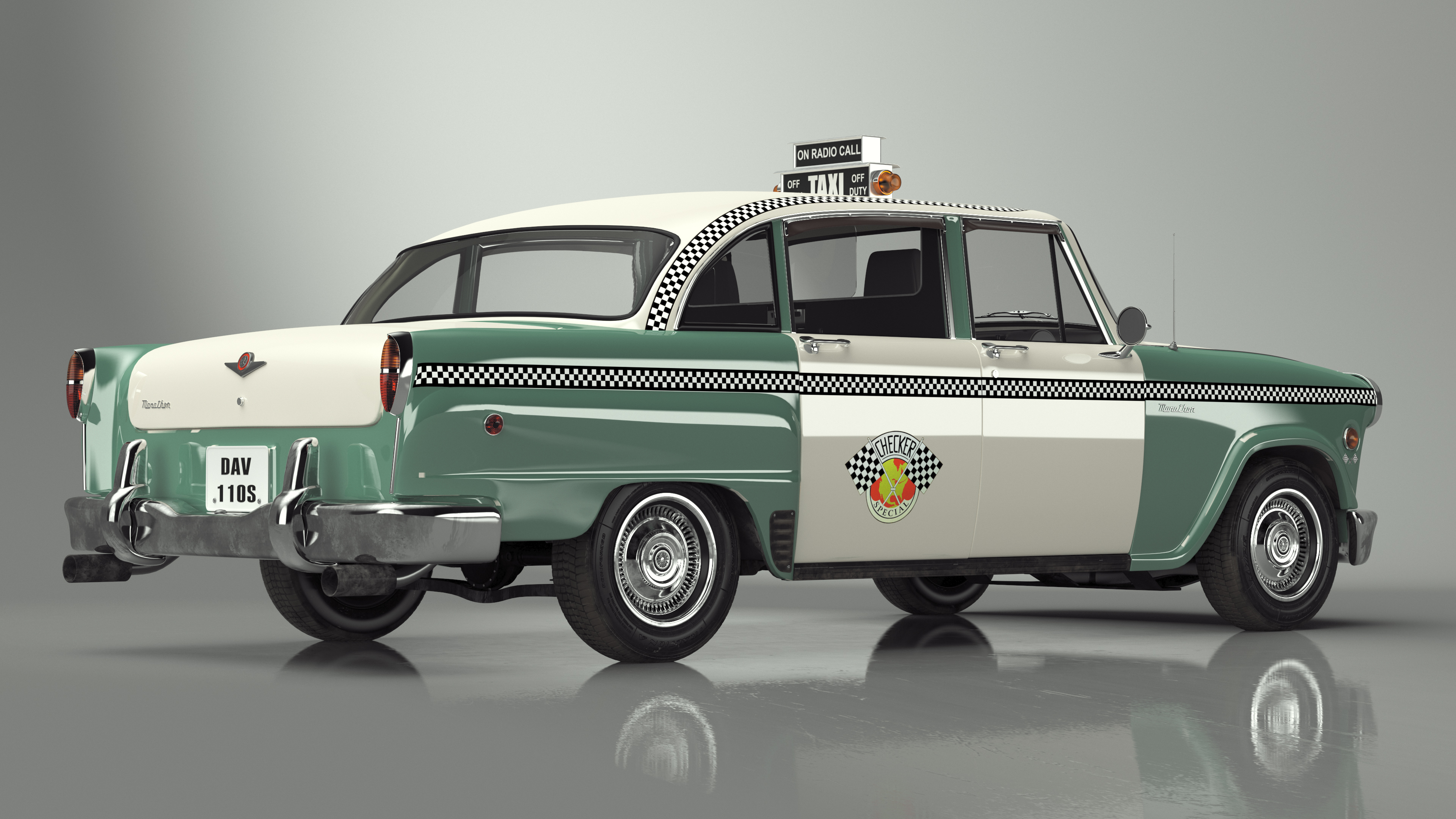 3D model Vintage Checker Taxi Cab Simple Interior