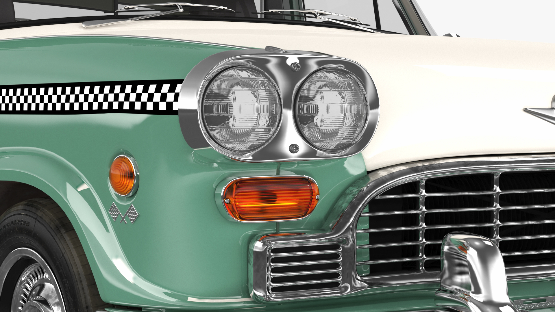3D model Vintage Checker Taxi Cab Simple Interior