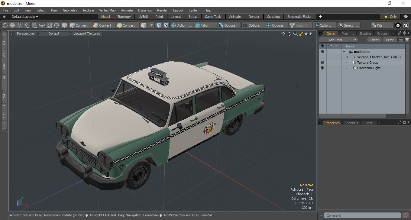 3D model Vintage Checker Taxi Cab Simple Interior