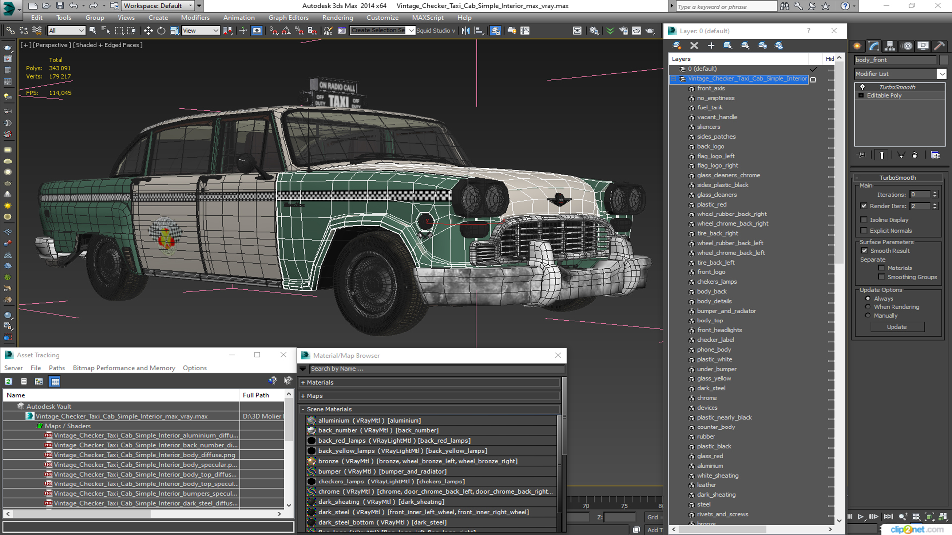 3D model Vintage Checker Taxi Cab Simple Interior