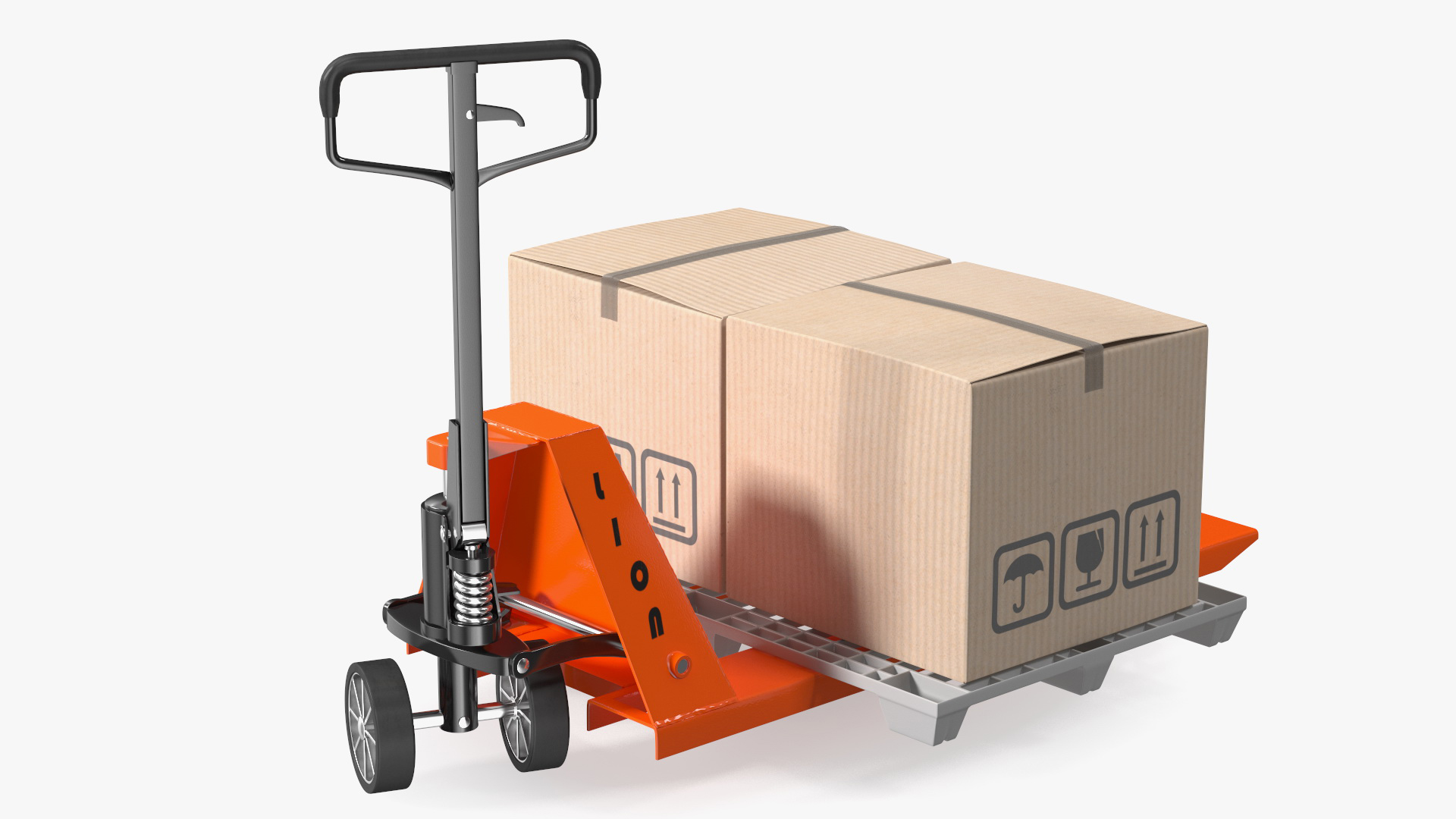 Lion Premium Hand Pallet Truck with Boxes Rigged for Maya 3D